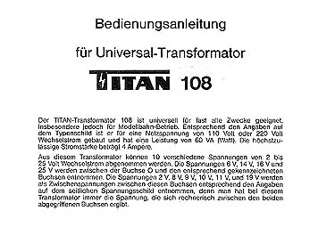 Titan Bedienungsanleitung für Transformator